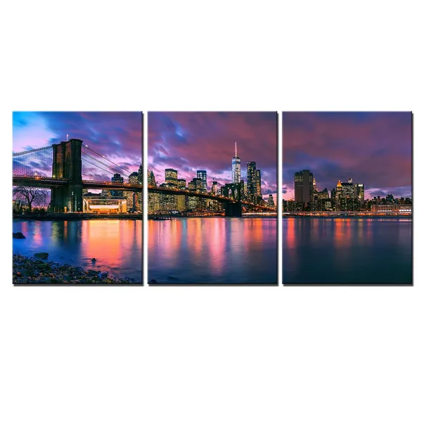 Multicolor_3_Piece_Brooklyn_Bridge_Canvas_Wall_Art_New_York_Manhattan_City_in_Great_Sunset_Photo_Picture_Print_Wall_Decor_Modern_Cityscape_Skyline_Painting_Artwork_|_For_Bedroom_Living_Room_Office_(Small)