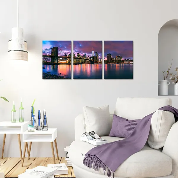 Multicolor_3_Piece_Brooklyn_Bridge_Canvas_Wall_Art_New_York_Manhattan_City_in_Great_Sunset_Photo_Picture_Print_Wall_Decor_Modern_Cityscape_Skyline_Painting_Artwork_|_For_Bedroom_Living_Room_Office_(Small)