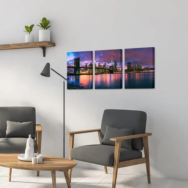 Multicolor_3_Piece_Brooklyn_Bridge_Canvas_Wall_Art_New_York_Manhattan_City_in_Great_Sunset_Photo_Picture_Print_Wall_Decor_Modern_Cityscape_Skyline_Painting_Artwork_|_For_Bedroom_Living_Room_Office_(Small)