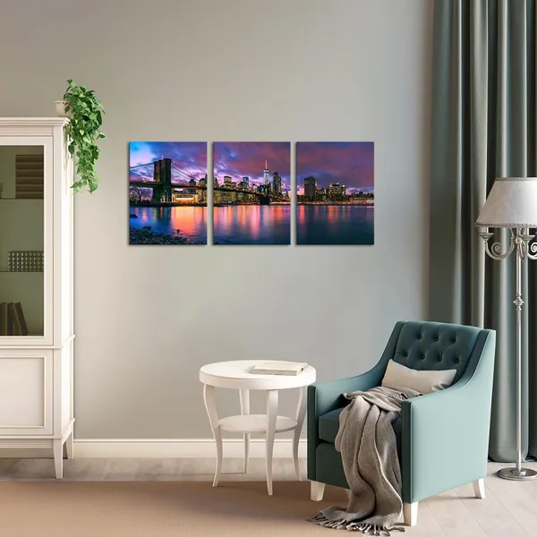 Multicolor_3_Piece_Brooklyn_Bridge_Canvas_Wall_Art_New_York_Manhattan_City_in_Great_Sunset_Photo_Picture_Print_Wall_Decor_Modern_Cityscape_Skyline_Painting_Artwork_|_For_Bedroom_Living_Room_Office_(Small)