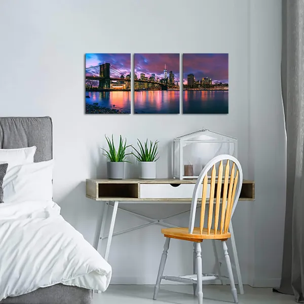 Multicolor_3_Piece_Brooklyn_Bridge_Canvas_Wall_Art_New_York_Manhattan_City_in_Great_Sunset_Photo_Picture_Print_Wall_Decor_Modern_Cityscape_Skyline_Painting_Artwork_|_For_Bedroom_Living_Room_Office_(Small)