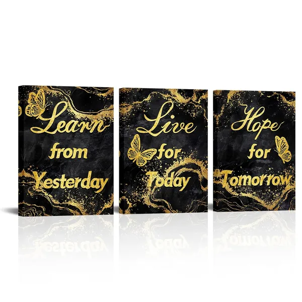 Multicolor_Motivational_Quotes_Canvas_Wall_Art_Learn_from_Yesterday_Live_|_For_Today_Hope_|_For_Tomorrow_Inspirational_Positive_Sign_Poster_Framed_Artwork_Modern_Black_and_Gold_Home_Decor_(Black)