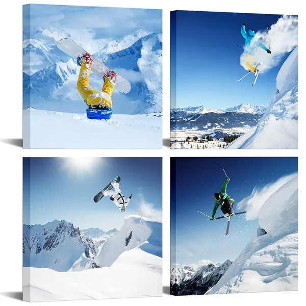 Multicolor_Ski_Sport_Canvas_Wall_Art,Snow_Mountain_Landscape_Picture_Photo_Canvas_Print_Wall_Decal,Framed_and_Easy_Hanging,Modern_Home_Decoration_Canvas_Art