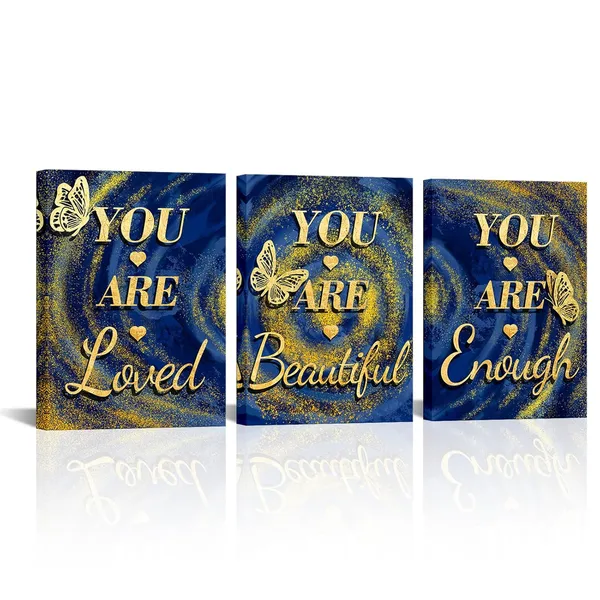 Multicolor_Motivational_Quotes_Wall_Art_Canvas_You_Are_Loved_You_Are_Beautiful_You_Are_Enough_Inspirational_Positive_Sign_Saying_Poster_Painting_Modern_Blue_and_Gold_Bedroom_Decor