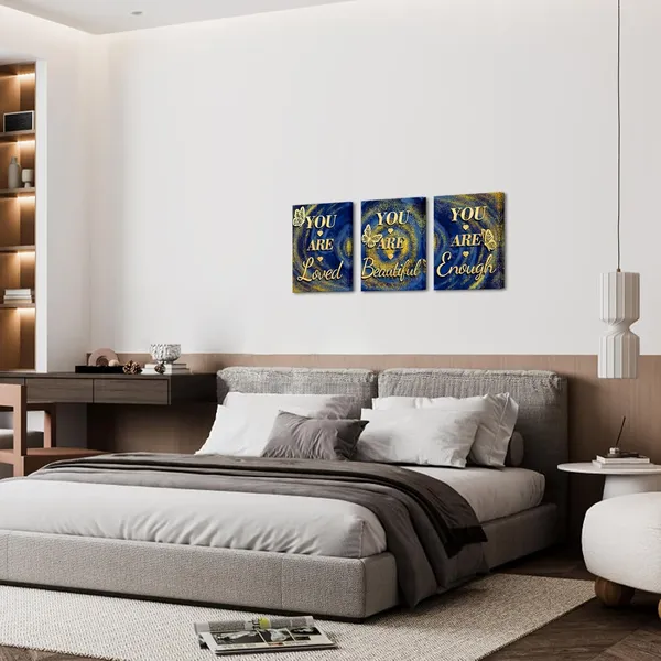 Multicolor_Motivational_Quotes_Wall_Art_Canvas_You_Are_Loved_You_Are_Beautiful_You_Are_Enough_Inspirational_Positive_Sign_Saying_Poster_Painting_Modern_Blue_and_Gold_Bedroom_Decor