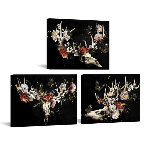 Multicolor_Animal_Skull_Canvas_Wall_Art_Deer_Skull_with_Retro_Flower_Painting_Prints_Artwork_Modern_Fashion_Woman_Bedroom_Western_Home_Decor_(Small)