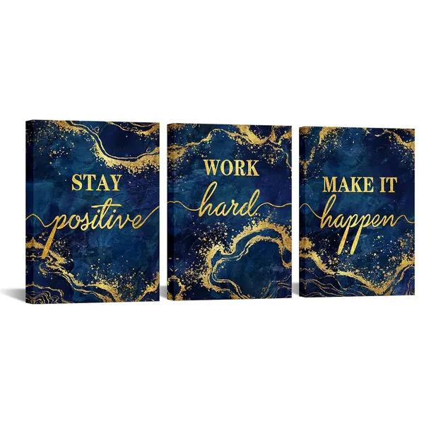 Multicolor_Inspirational_Wall_Art_Stay_Positive_Work_Hard_Make_It_Happen_Office_Wall_Decor_MotivationalEncouraging_Canvas_Prints_Blue_and_Gold_Pictures_Decoration_(Blue)