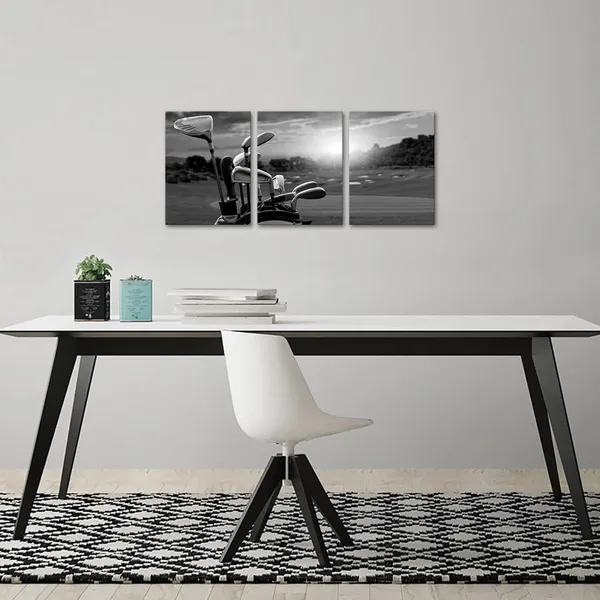 Multicolor_3_Panel_Black_and_White_Golf_Canvas_Wall_Art_Golf_Course_at_Sunset_Landscape_Pictures_Painting_Golfing_Sports_Artwork_Decor_|_For_Living_Room_Gym_Ready_to_Hang_(Small)