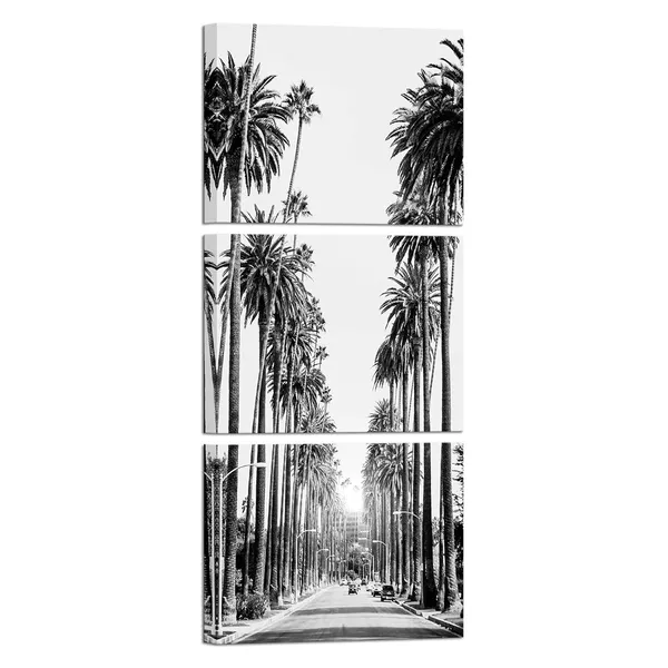 Multicolor_Los_Angeles_Street_Picture_Canvas_Prints_Black_and_White_Palm_Trees_Photography_Wall_Art_Modern_Bathroom_Bedroom_Decor