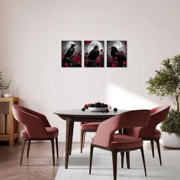 Multicolor_Crow_Canvas_Wall_Art_Gothic_Crow_with_Rose_Painting_Spooky_Pictures_Bathroom_Bedroom_Wall_Decor_(Red)