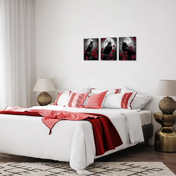Multicolor_Crow_Canvas_Wall_Art_Gothic_Crow_with_Rose_Painting_Spooky_Pictures_Bathroom_Bedroom_Wall_Decor_(Red)