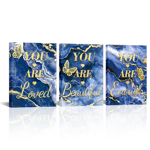Multicolor_Inspirational_Wall_Art_You_Are_Loved_You_Are_Beautiful_You_Are_Enough_Word_Sign_|_For_Teen_Girl_Women_Bedroom_MotivationalPictures_Canvas_Prints_Blue_and_Gold_Decor_(Blue)