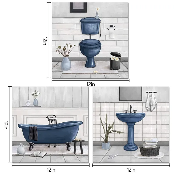 Deep_Blue_Bathroom_Wall_Art_Bath_Tub_Painting_Picture_Bathroom_Wall_Decor_Framed_Ready_To_Hang_12X12Inchx3,Deep_Blue