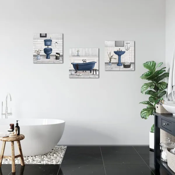 Deep_Blue_Bathroom_Wall_Art_Bath_Tub_Painting_Picture_Bathroom_Wall_Decor_Framed_Ready_To_Hang_12X12Inchx3,Deep_Blue
