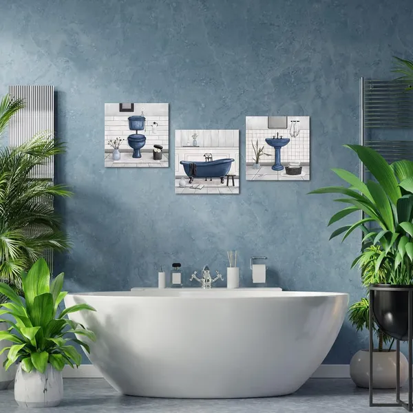 Deep_Blue_Bathroom_Wall_Art_Bath_Tub_Painting_Picture_Bathroom_Wall_Decor_Framed_Ready_To_Hang_12X12Inchx3,Deep_Blue