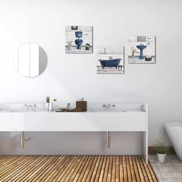 Deep_Blue_Bathroom_Wall_Art_Bath_Tub_Painting_Picture_Bathroom_Wall_Decor_Framed_Ready_To_Hang_12X12Inchx3,Deep_Blue
