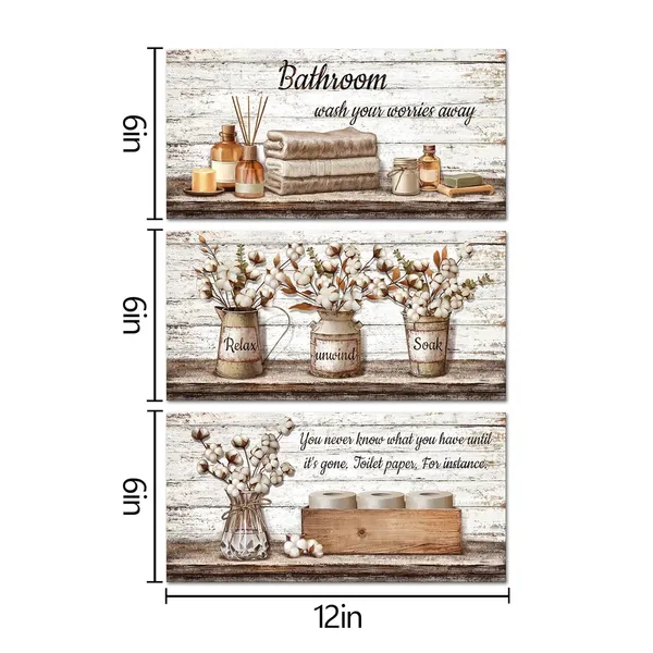 Brown_Bathroom_Signs_Farmhouse_Bathroom_Wall_Decor_Pictures_Canvas_Wall_Art_|_For_Bathroom_Decor_Framed_6X12Inchx3Pieces_(Brown)