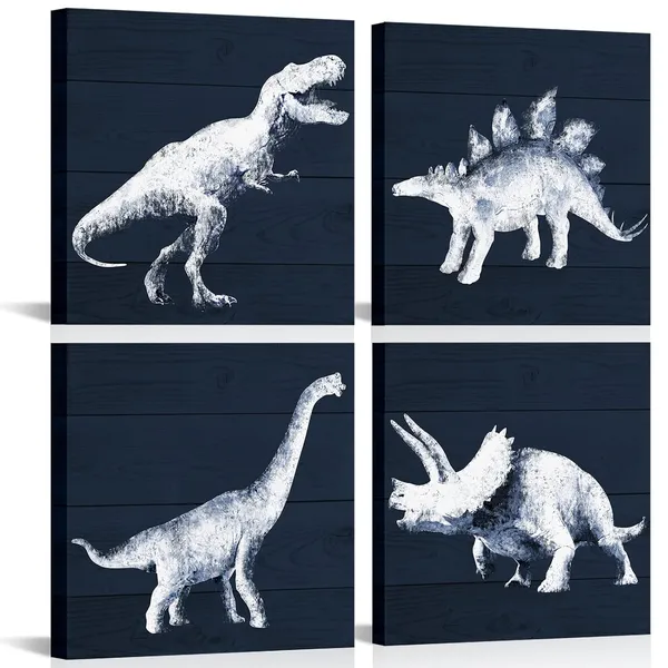 Blue_Dinosaur_Boys_Room_Decor_Navy_Blue_Dinosaur_Poster_Dinosaur_Wall_Art_Nursery_Kids_Bedroom_Wall_Decor_Framed_Ready_To_Hang,12X12Inchx4Panels