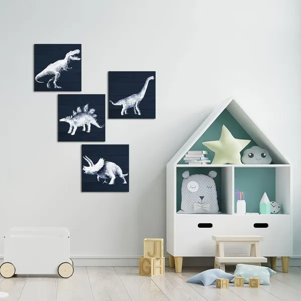 Blue_Dinosaur_Boys_Room_Decor_Navy_Blue_Dinosaur_Poster_Dinosaur_Wall_Art_Nursery_Kids_Bedroom_Wall_Decor_Framed_Ready_To_Hang,12X12Inchx4Panels