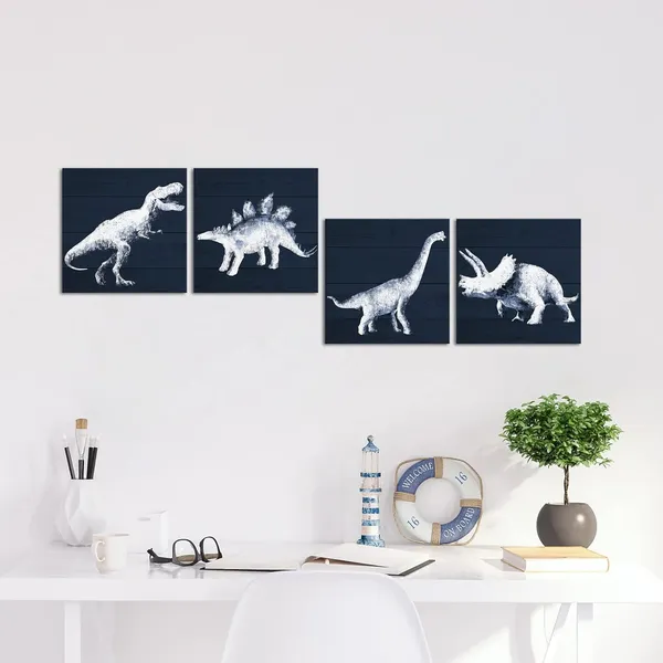 Blue_Dinosaur_Boys_Room_Decor_Navy_Blue_Dinosaur_Poster_Dinosaur_Wall_Art_Nursery_Kids_Bedroom_Wall_Decor_Framed_Ready_To_Hang,12X12Inchx4Panels