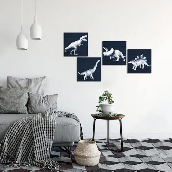 Blue_Dinosaur_Boys_Room_Decor_Navy_Blue_Dinosaur_Poster_Dinosaur_Wall_Art_Nursery_Kids_Bedroom_Wall_Decor_Framed_Ready_To_Hang,12X12Inchx4Panels