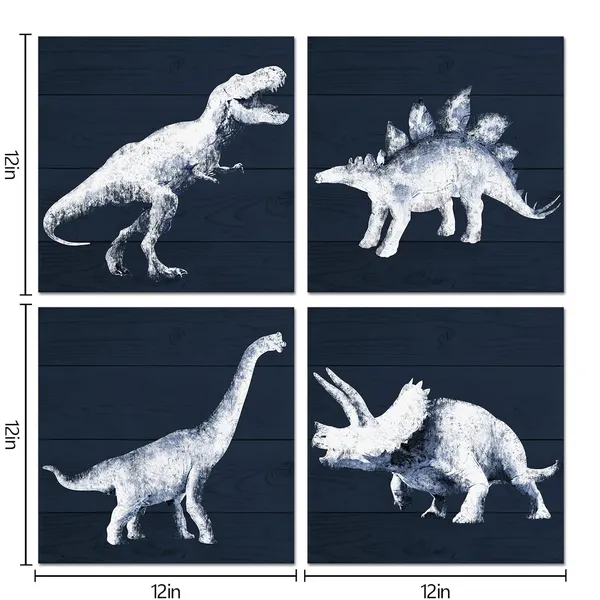 Blue_Dinosaur_Boys_Room_Decor_Navy_Blue_Dinosaur_Poster_Dinosaur_Wall_Art_Nursery_Kids_Bedroom_Wall_Decor_Framed_Ready_To_Hang,12X12Inchx4Panels