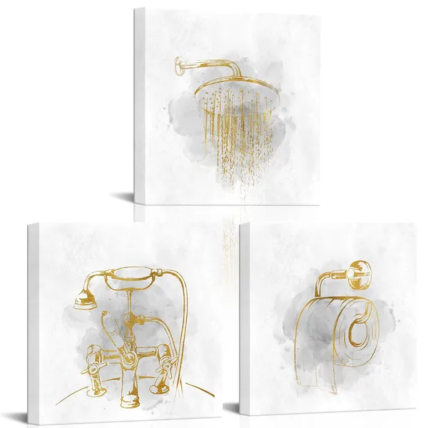 Gold_And_Grey_Gold_Bathroom_Wall_Art_Bathroom_Pictures_Gold_And_Grey_Bathroom_Wall_Decor,_Framed_Canvas_Prints_12X12Inchx3Pieces