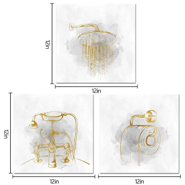 Gold_And_Grey_Gold_Bathroom_Wall_Art_Bathroom_Pictures_Gold_And_Grey_Bathroom_Wall_Decor,_Framed_Canvas_Prints_12X12Inchx3Pieces