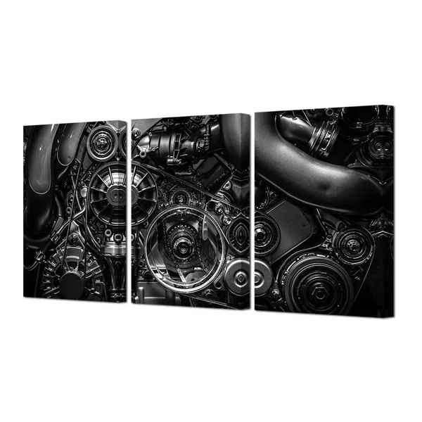 Black_3_Piece_Canvas_Prints_Engine_Engineering_Wall_Art_Closeup_Gear_And_Chain_Black_And_White_Picture_Modern_Home_Decor_Stretched_And_Framed_Ready_To_Hang_16"X24"X3Pcs