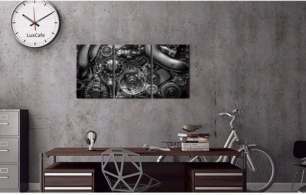 Black_3_Piece_Canvas_Prints_Engine_Engineering_Wall_Art_Closeup_Gear_And_Chain_Black_And_White_Picture_Modern_Home_Decor_Stretched_And_Framed_Ready_To_Hang_16"X24"X3Pcs