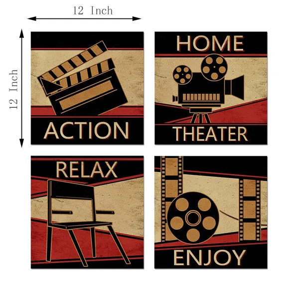 Bright_Brown_Home_Theater_Cinema_Canvas_Wall_Art_Prints_Classic_Vintage_Movie_Film_Painting_Family_Entertainment_Media_Room_Decor_Stretched_Framed_Artwork_12"X12"X4_Panels