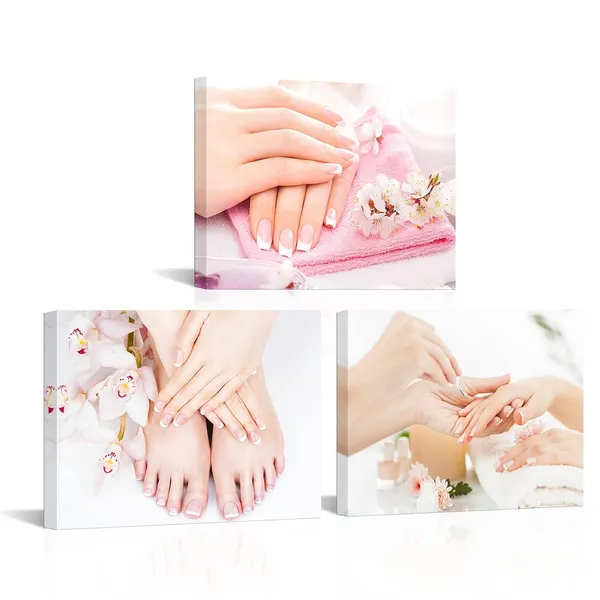 Multicolor_Beauty_Salon_Wall_Pictures_Nail_And_Flower_Manicure_Poster_Canvas_Prints_Framed_Gallery_Wrapped_12"X16"X3_Pieces