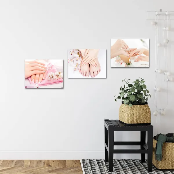Multicolor_Beauty_Salon_Wall_Pictures_Nail_And_Flower_Manicure_Poster_Canvas_Prints_Framed_Gallery_Wrapped_12"X16"X3_Pieces