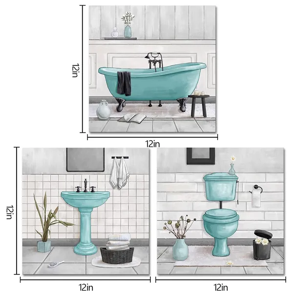 Multicolor_Bathroom_Wall_Art_Bath_Tub_Painting_Picture_Bathroom_Wall_Decor_Framed_Ready_To_Hang_12X12Inchx3,Turquoise