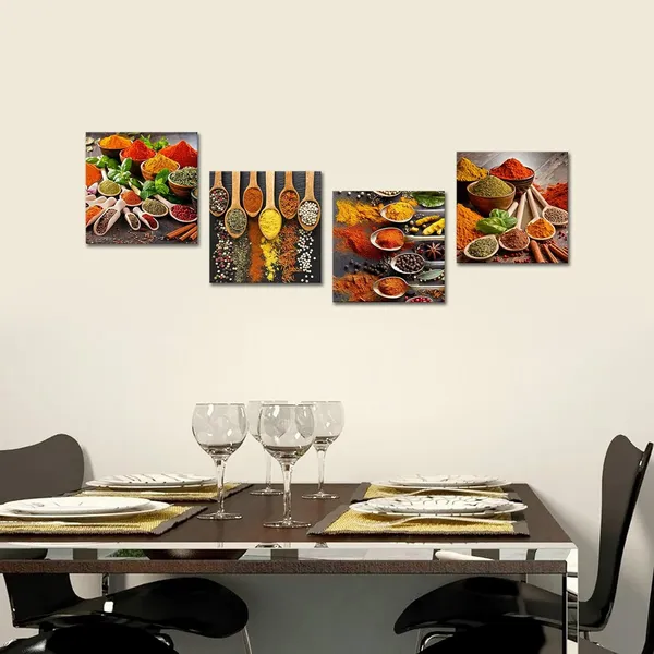 Multicolor_Homoeart_Colorful_Spices_Kitchen_Pictures_Canvas_Wall_Art_Prints_Framed_Still_Life_Food_Painting_12"X12"X4_Panels_Dining_Room_Restaurant_Home_Wall_Decor