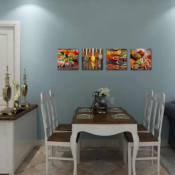 Multicolor_Homoeart_Colorful_Spices_Kitchen_Pictures_Canvas_Wall_Art_Prints_Framed_Still_Life_Food_Painting_12"X12"X4_Panels_Dining_Room_Restaurant_Home_Wall_Decor
