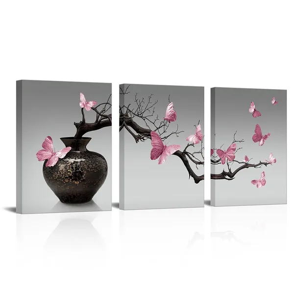 Pink_Bathroom_Pictures_Zen_Meditation_Wall_Art_Butterfly_Wall_Decor_Framed_Artwork_Farmhouse_Bedroom_Living_Room_Decor_12X16Inchx3Pieces_(Pink)