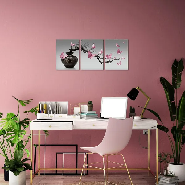 Pink_Bathroom_Pictures_Zen_Meditation_Wall_Art_Butterfly_Wall_Decor_Framed_Artwork_Farmhouse_Bedroom_Living_Room_Decor_12X16Inchx3Pieces_(Pink)