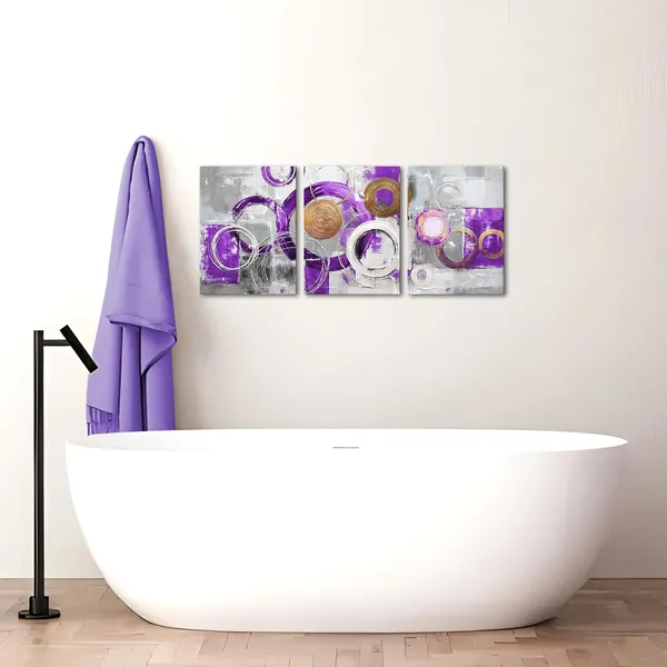 Purple_Abstract_Wall_Art_Purple_Geometric_Circle_Block_Painting_Framed_Canvas_Artwork_|_For_Bedroom_Living_Room_Bathroom_Home_Office_Wall_Decor_12"X16"X3_Pieces_(Purple)