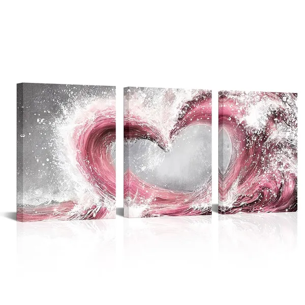 Pink_Bedroom_Wall_Art_Ocean_Wave_Painting_Love_Sign_Wall_Decor_Framed_Artwork_Bathroom_Bedroom_Living_Room_Decor_(Pink)