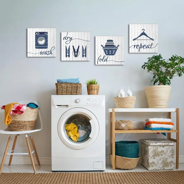 Light_Grey_Laundry_Room_Decor_Blue_Pictures_Wash_Dry_Fold_Laundry_Signs_Laundry_Decor_Wall_Art_Framed_12Inchx12Inchx4_Piece_(Light_Grey)
