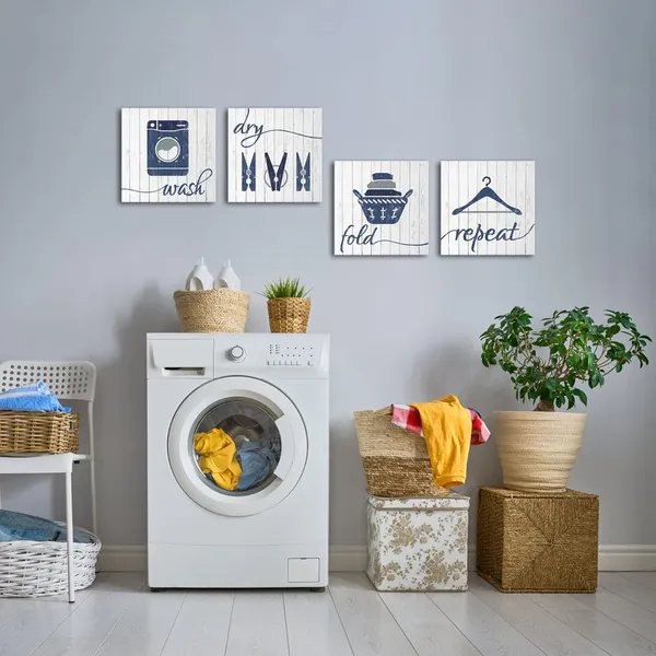 Light_Grey_Laundry_Room_Decor_Blue_Pictures_Wash_Dry_Fold_Laundry_Signs_Laundry_Decor_Wall_Art_Framed_12Inchx12Inchx4_Piece_(Light_Grey)