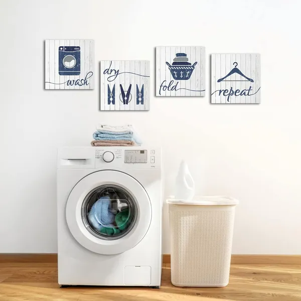 Light_Grey_Laundry_Room_Decor_Blue_Pictures_Wash_Dry_Fold_Laundry_Signs_Laundry_Decor_Wall_Art_Framed_12Inchx12Inchx4_Piece_(Light_Grey)