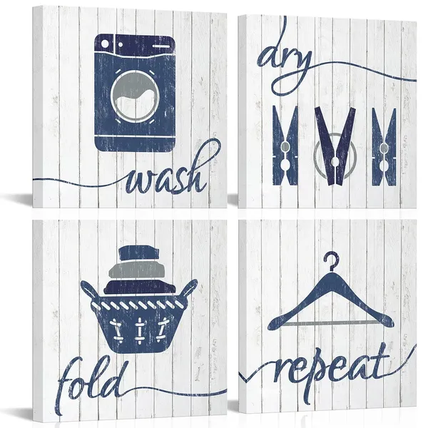 Light_Grey_Laundry_Room_Decor_Blue_Pictures_Wash_Dry_Fold_Laundry_Signs_Laundry_Decor_Wall_Art_Framed_12Inchx12Inchx4_Piece_(Light_Grey)