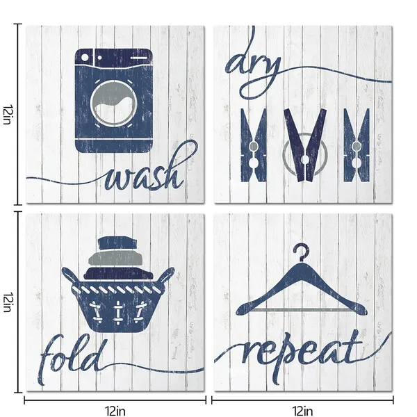 Light_Grey_Laundry_Room_Decor_Blue_Pictures_Wash_Dry_Fold_Laundry_Signs_Laundry_Decor_Wall_Art_Framed_12Inchx12Inchx4_Piece_(Light_Grey)
