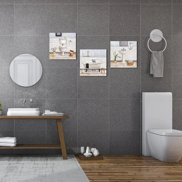 White_Bathroom_Wall_Art_Bath_Tub_Painting_Picture_Bathroom_Wall_Decor_Framed_Ready_To_Hang_12X12Inchx3_White