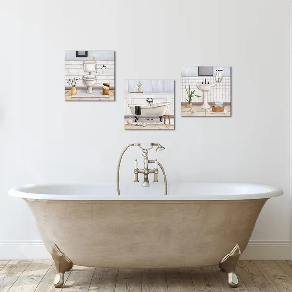 White_Bathroom_Wall_Art_Bath_Tub_Painting_Picture_Bathroom_Wall_Decor_Framed_Ready_To_Hang_12X12Inchx3_White