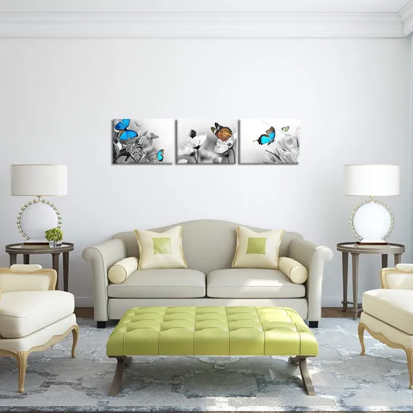 Multicolor_Butterfly_Wall_Art_Floral_Landscape_Black_And_White_Picture_Prints_Ready_To_Hang_Home_Decor_Kitchen_Living_Room_Bathroom_Decoration_12"X16"X3_Pieces