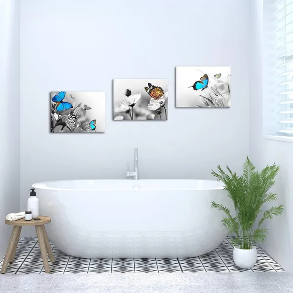 Multicolor_Butterfly_Wall_Art_Floral_Landscape_Black_And_White_Picture_Prints_Ready_To_Hang_Home_Decor_Kitchen_Living_Room_Bathroom_Decoration_12"X16"X3_Pieces