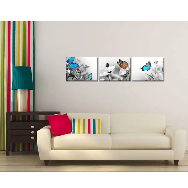 Multicolor_Butterfly_Wall_Art_Floral_Landscape_Black_And_White_Picture_Prints_Ready_To_Hang_Home_Decor_Kitchen_Living_Room_Bathroom_Decoration_12"X16"X3_Pieces